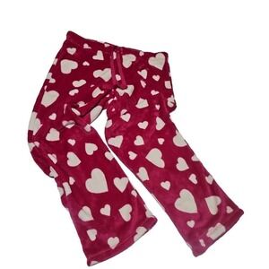 Faded Glory Sleepwear Fuzzy Hot Pink pants with white hearts XL‎ 16/18